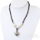 Wholesale Lovely Freshwater Pearl And White Lip Shell And Heart Shape Metal Pendant Necklace