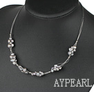 Fashion Grey Fresh Water Pearl Knit-Wired Necklace With Lobster Clasp