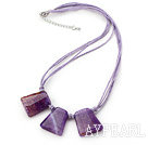 Simple Style Trapezium Shape Purple Stripe Agate Necklace with Blue Thread