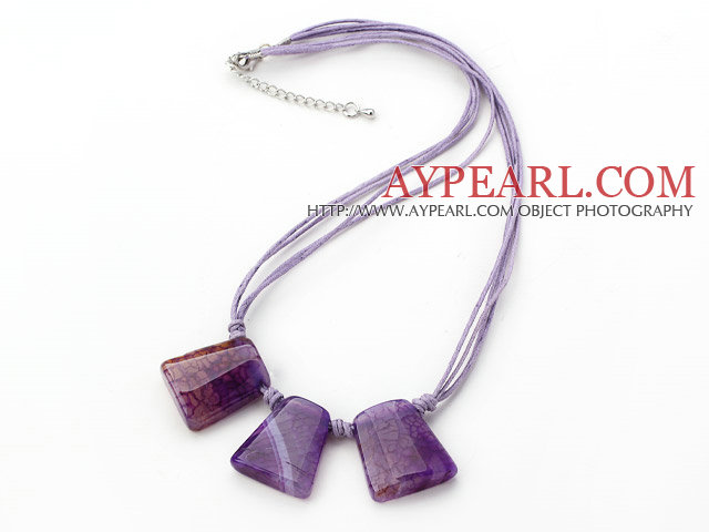 Simple Style Trapezium Shape Purple Stripe Agate Necklace with Blue Thread
