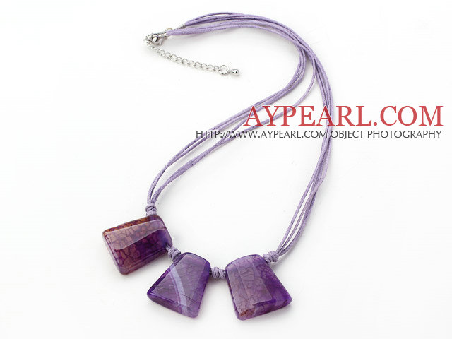 Enkel stil Trapezium Shape Purple Stripe Agate Halskjede med blå tråd