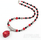 Beautiful Round Bloodstone And Black Agate Coral Pendant Necklace With Tube Charm