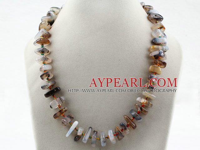 Assorted Single Strand Gray Agate Halsband med Big Karbinlås