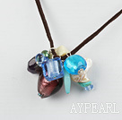 Lovely Multi Color Freshwater Pearl And Mixed Various Stone Cluster Pendant Necklace