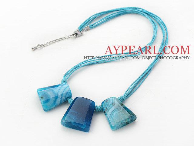 Простой стиль трапециевидной формы полоску агат ожерелье с голубой нитью