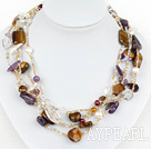 Classic Multi Strand Multi Stones And Pearl Crystal Necklace With Moonight Clasp