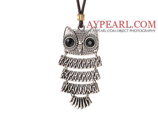 Nouveaux Fashion Style Collier pendentif en forme de hibou avec le cuir brun et mousqueton