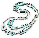 Nice Long Style Green Series Freshwater Pearl And Chips Aventurine Hollow Rectangle Shell Necklace