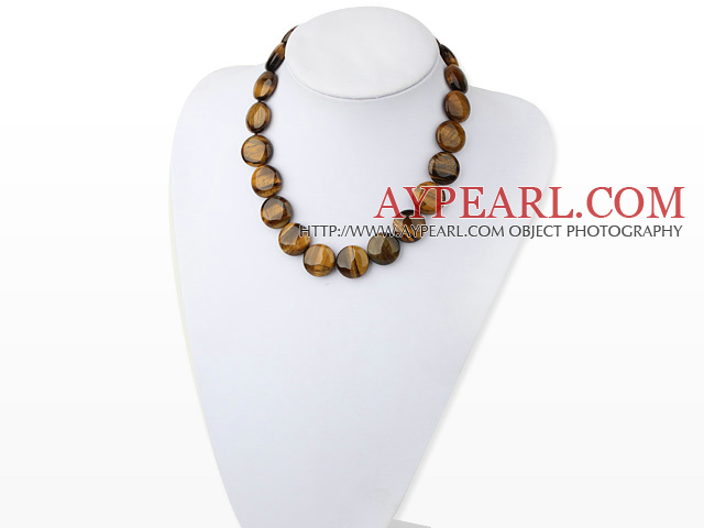 Single Strand Flat Round Tiger Eye Necklace