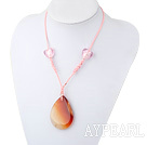 Fashion Heart Shape Color Glaze And Drop Shape Agate Pendant Necklace With Pink Thread
