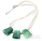 Style simple trapèze Forme Green Stripe collier d'agate avec du fil bleu