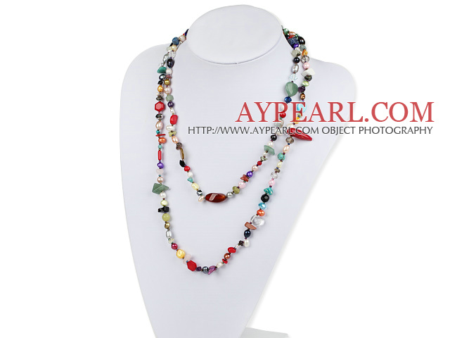 mixed color pearl multi-stone crystal necklace