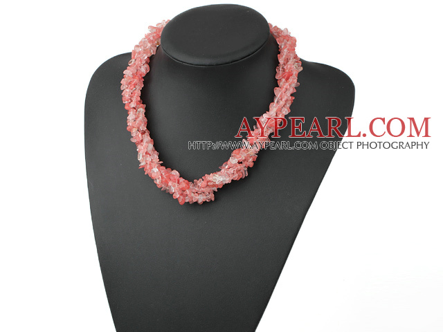 Fashion Long Style Multi Function Chipped Cherry Quartz Necklace, Sweater Necklace