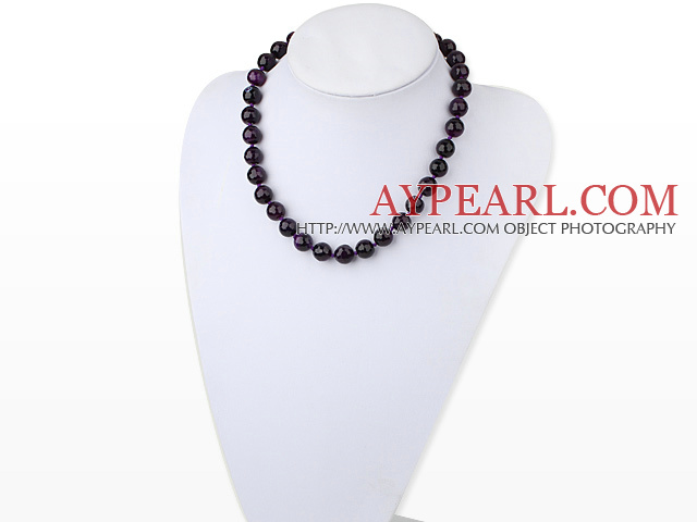 Elegant 12Mm Round Faceted Amethyst Beaded Necklace With Moonight Clasp