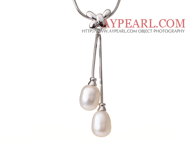 Style élégant naturel 10 - 11mm En forme de goutte d'eau douce blanche perle collier pendentif de charme de fleur