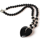 Wholesale Black Agate Necklace with Heart Shape Agate Pendant