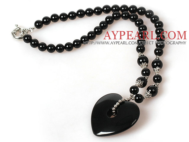 Noir Collier Agate avec Coeur Pendentif Agate 