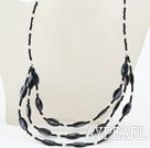 Tre lager Black Crystal och svart Shell Halsband