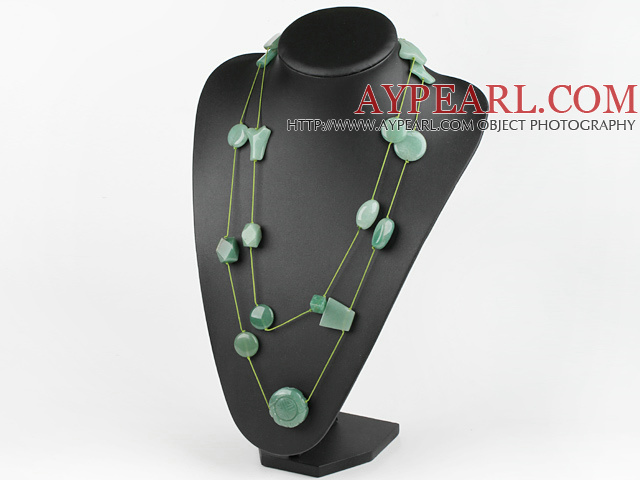 Nice Long Style Mixed Shape Aventurine Green Threaded Necklace, Sweater Necklace
