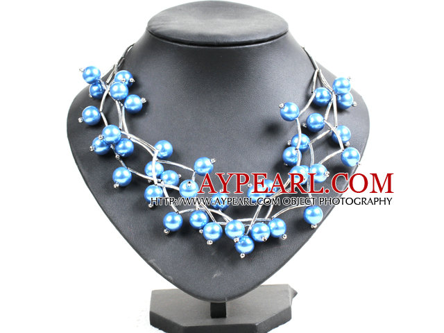 Trendig Style Multi Strand Blue Seashell Pärlor Twisted Halsband med Bock Legerade Tube