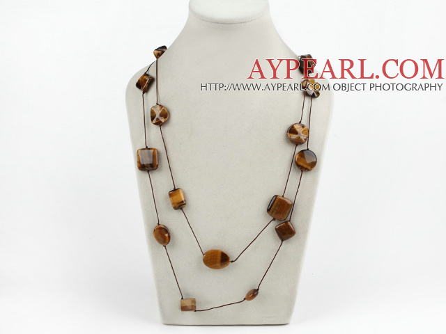 Fashion Long Style Mixed Square Round Flower Shape Tiger Eye Necklace, Sweater Necklace