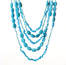 Fashion 5-Strand Green Series Pearl And Oval Shape Turquoise Chips Stone Necklace