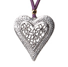 Newly Amazing Long Style Tibet Silver Heart Shape Pendant Necklace with Soft Leather