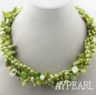 Assorted Multi Strands Dyed Lemon Green Teeth Shape Pearl and Green Shell Twisted Necklace