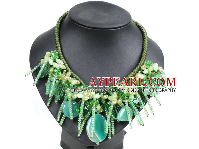 Φανταστική Sparkly Πράσινη Aventurine κρυστάλλινες χάντρες αχάτη Σειρά χειροποίητα πλεκτά κολιέ Κόμμα