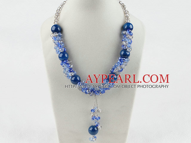 18.1 inches blue crystal and agate ball necklace