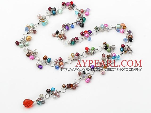 Popular Multi Function Multi Color Pearl And Crystal Loop Charm Necklace, Y Shape Pendant Necklace