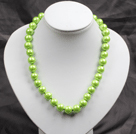 12mm Yellow Green Color Round Glass Pearl Beads Choker Necklace Jewelry