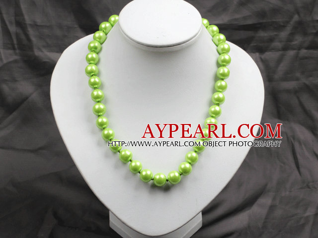 12mm Yellow Green Color Round Glass Pearl Beads Choker Necklace Jewelry