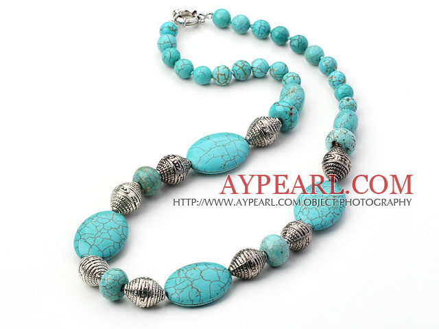 turquoise and tibet siver necklace with moonlight clasp