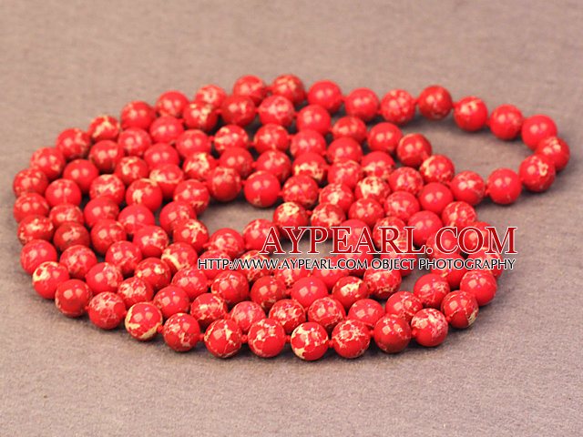 Noble Long Style Natural Birght Red Imperial Jasper Stone Beads Necklace