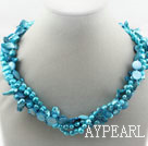 Assorted Multi Strands Dyed Blue Teeth Shape Pearl and Blue Shell Twisted Necklace