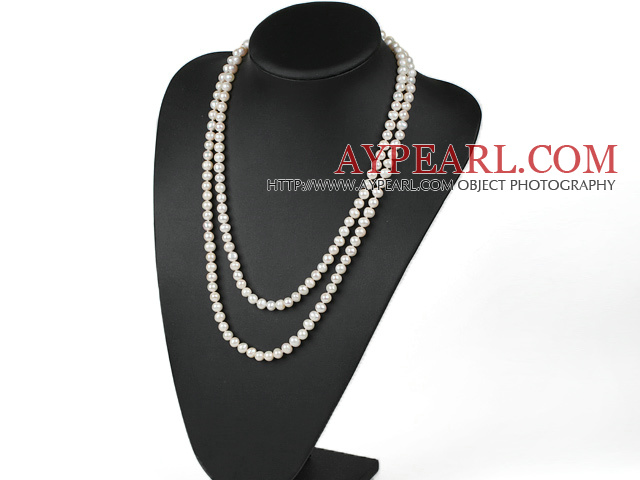 moda stil lung 47.2 inchi 7-8mm alb colier de perle