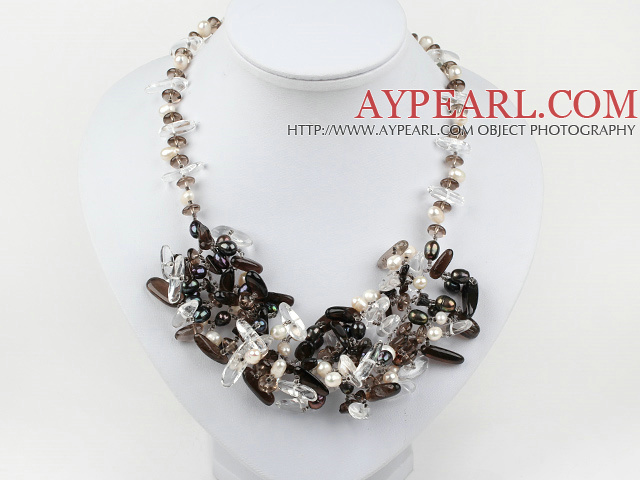 black and white crystal smoky quartze necklace 