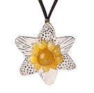 New Lovely Simple Style Tibet Silver Pendant Necklace with Agate and Yellow Jade Flower Heart