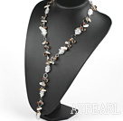 Fashion Brown Freshwater Pearl And White Colored Glaze Y Shape Pendant Necklace 