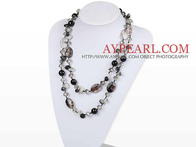 long collier de style rutile de quartz noir