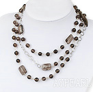 Fashion Long Style Round And Rectangle Smoky Quartz Necklace, Sweater Necklace 