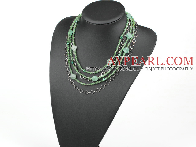 Multi Strands Green Pearl Crystal och Aventurin halsband