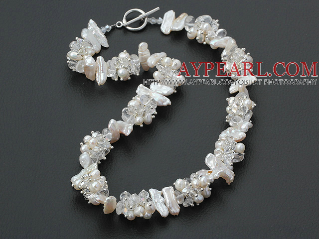 perles biwa blanc et collier en cristal avec fermoir