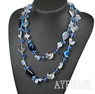 la mode à long bleu agate style et collier en cristal