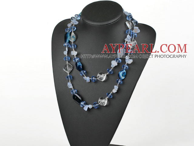 fashion long style blue agate and crystal necklace