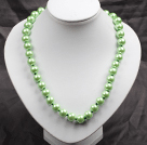 12mm Light Green Round Glass Pearl Beads Choker Necklace Jewelry