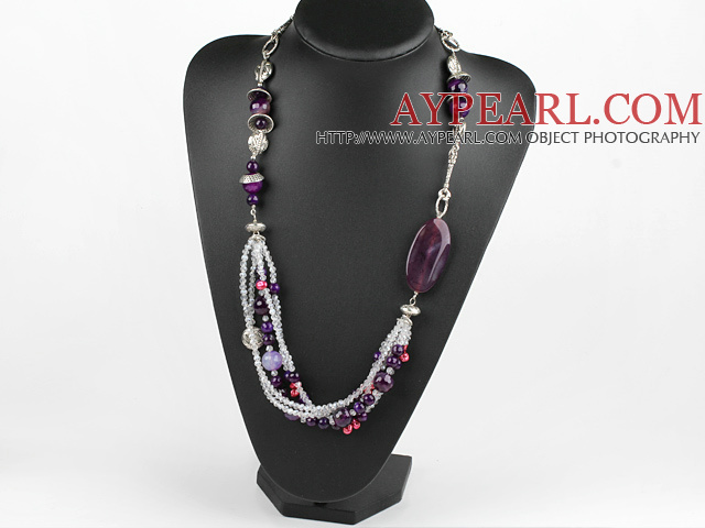 pourpre agate mode et collier en cristal