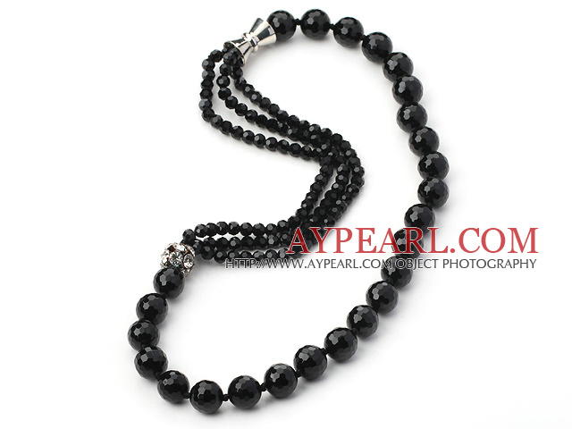 Charming 6-14Mm Faceted Black Agate Layer Beaded Necklace With Magnetic Clasp