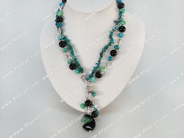 double strand black agate and phoenix stone necklace
